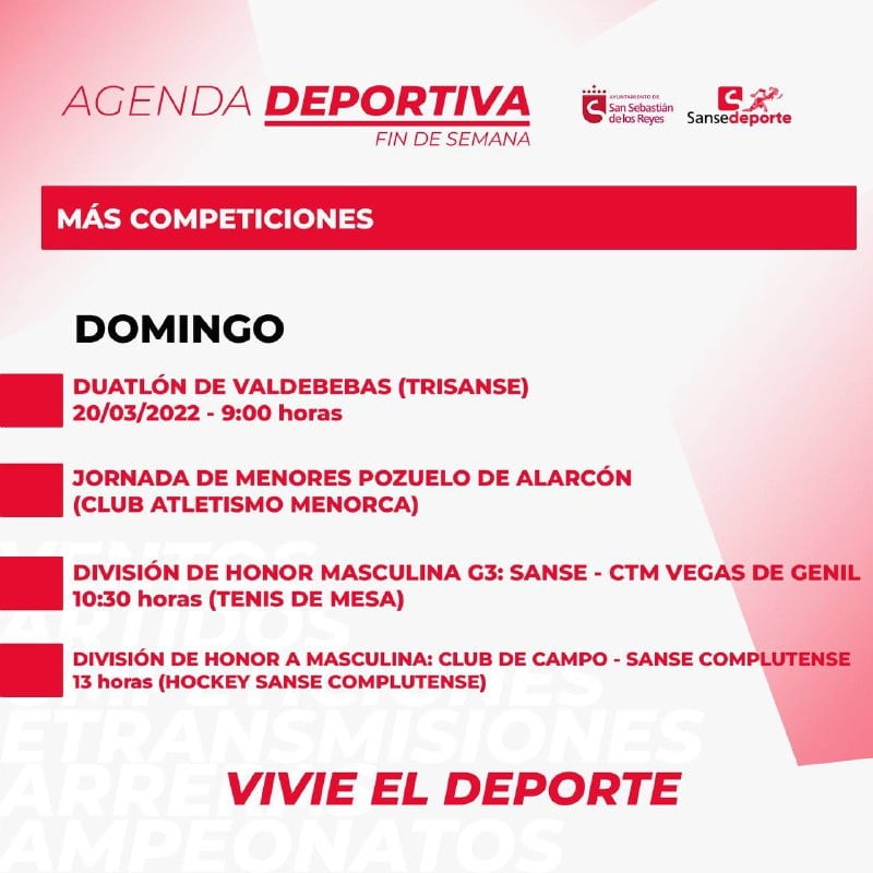 Agenda deportiva de Sanse del domingo.