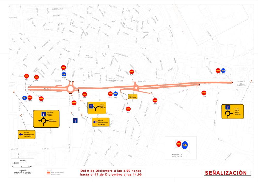 Calles afectadas por los cortes de tráfico.