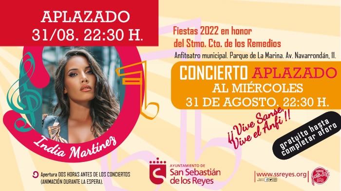 Imagen El concierto de India Martínez previsto para esta noche, 29 de agosto, se aplaza al próximo miércoles, 31 de agosto